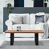 WOMO-DESIGN Baumkantentisch 110x60 cm, Unikat, handgefertigt, Massivholz Akazienholz, Stahl Metallgestell, Braun-Schwarz, Industrie Design, Couchtisch Wohnzimmertisch Beistelltisch Sofatisch H