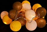 GURU SHOP Stoff Ball Lichterkette, LED Kugel Lampion Lichterkette - Gelb/braun/weiß, Baumwollfäden, Lichterk