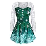 Damen Weihnachtskleid Party Kleider Weihnachts Kostüm Lässig Festliche Geschenk Weihnachten Vintage Cocktailkleid Druck Partykleid Swing Kleid Dress Elegant Freizeitkleid Midi A-L