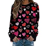 WENZHOU Damen Klassisch Valentinstag Pullunder Teenager Mädchen Langarm Rundhals Pullover Sweatshirt Liebe Druck Valentinspullover Valentinspulli Valentinsshirt Sweater Shirt Top