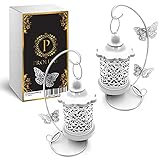 PROLUXE® Kerzenhalter Vogelkäfig Deko Weiß 2tlg - Elegantes & Stilvolles Design - Premium Qualität Käfig Kerzenständer aus hochwertigem Metall - 2er Set Geschenkartikel Hochzeit Dekoration Vintag