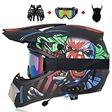 DLPAC Motocross Bluetooth Helm,Enduro MTB Helm ECE Zertifizierter Fullface Fahrrad Cross Helm Für Downhill Bike ATV BMX mit Brille Handschuhen Maske für S