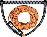 MESLE Wakeboard Leine ONE mit 15'' Griff, Länge 16,8 m - 18,3 m, Eva Soft Griff, schwimmend, Zug-Seil Wassersport Schleppleine Boot, mit Schwimmer, inkl. Rope Keeper, Farbe:orang