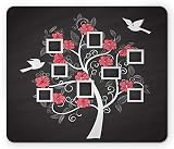 Stammbaum Mauspad, Erinnerungsbaum mit Rahmen Inspirierte Designblumen Flying Bird Silhouetten, Rechteck rutschfestes Gummi-Mauspad, Standard Dunkelgrau Pink