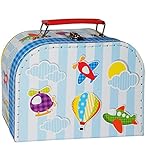 alles-meine.de GmbH 1 Stück _ Koffer / Kinderkoffer - KLEIN -  Flugzeuge - Helikopter - Heißluftballon  - 20 cm - Pappkoffer - Puppenkoffer - Kinder - Pappe Karton - Flug