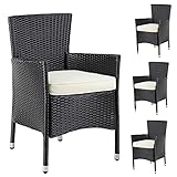 Casaria 4er Set Poly Rattan Gartenstuhl Nizza mit Auflage Armlehne Wetterfest Standfüße Höhenverstellbar Garten Schw