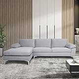 Eckcouch in L-Form, 262x132x76 cm Moderne Eckcouch mit Schlaffunktion, Microfaser Stoff, Ecksofa für Wohnzimmer, Gästezimmer, Couch L-Form, Wohnlandschaft (Grau)