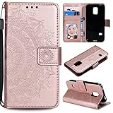 nancencen Handyhülle Kompatibel mit Samsung Galaxy S5 / I9600 SM-G900F (5,1') Hülle, Vintage Druck Lederhülle Premium Leder PU Klapphülle [Stand][Kartenfach] Brieftasche Schutzhülle - Roség