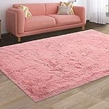 LinTimes Modern Indoor Zottelig Teppich für Schlafzimmer Wohnzimmer Wohnheim Kinderzimmer Home Dekorative rutschfeste Plüsch Flauschige Pelz PelzteppicheKinderzimmer Bodenteppich,Rosa,80x150