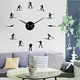 JKLMZYT Ski People DIY Riesen Wanduhr Dekor für Zuhause Wintersport Biathlon Quarzuhr Quiet Sweep Skifahren Wandaufkleber Uhr Kunst Geschenk-27INCH