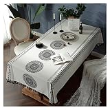 AWSAD Baumwolle und Leinen Tischtuch Knitterfreie Tischdecke Schwarze Quaste Rechteckige Tischdecke Couchtisch Tischdecke Waschbar und Langlebig (Size : 140x160cm)