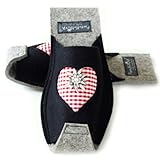 PantoffelDIVA Herz mit Edelweiß - Damenpantoffel, Schwarz mit Silber Straß Edelweiß, Unisex Größe 38-42