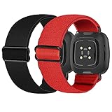 RockloookY 2Pack Nylon Elastisch Armband Kompatibel mit Fitbit Versa 3/Fitbit Sence, Weiches Sport Ersatzarmband für Damen Herren(Schwarz/Rot)
