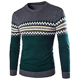MENHG Herren Basic Stickerei Strick Shirts mit Rundhalsausschnitt Pullover Männer Kontrastfarbe Streifen Patchwork Langarm Baumwolle Warmes Fleece Mode Komfort Sport Jogging Outwear Sweatshirt Top
