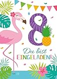 Junaversum 12 Einladungskarten zum 8. Geburtstag Kinder achte Kindergeburtstag Mädchen Flaming