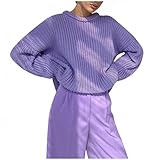 Loser Pullover bonbonfarbener Rundhalspullover Damen Bekleidung Herbst Schulterfrei Oberteil Damen Langarm Blusen Lässiges Longshirt Tops T-Shirt Langarm Pullover Basic Langarmshirt Ob