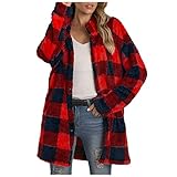MJGkhiy Fleece Langer Mantel Damen Mode Plaid Beiläufig Angenehm Strickjacke Klassisch Elegant Weich Warm Herbstmantel mit Tasten Retro Schlank Mantel Jacke Windjack