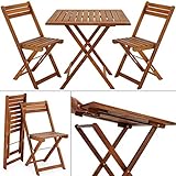 Deuba Balkonset 3-TLG Akazien Holz 2X Klappstuhl + 1 Tisch 60x60cm klappbar Balkon Garten Möbel Bistroset Sitzgrupp