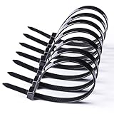 Kabelbinder Schwarz Cable Ties 8,8 mm x 270 mm Schwarze Kabelbinder Zipties 50 Stück Kabelbinder UV Beständig mit 91 kg Zugfestigkeit, für Fechten Kabelbinder, Fahrrad, Outdoor und I