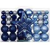 YILEEY Weihnachtskugeln Weihnachtsdeko Set Eisblau 101 STK in 9 Farben, Kunststoff Weihnachtsbaumkugeln Box mit Aufhänger Christbaumkugeln Plastik Bruchsicher, Weihnachtsbaumschmuck, MEHRWEG