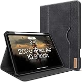 iPad Air 4. Generation Hülle 2020 Neues iPad Air 10.9 Zoll Hülle W Stift Halterung PU Leder Folio Stand Smart Cover mit Tasche Auto Sleep/Wake [Unterstützt drahtloses Laden] (Schwarz)