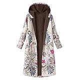Damen Fleece Vintage Patchwork Blumendruck Langarm Plus Size Hoodie Winter Warm Dicker Outwear Parka Jacke Mit Kapuze Oversize Coat Lässig Frauen Mäntel Große Größe Kapuzenpullover Cardigan T