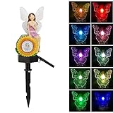 SUNJULY SUNJULY Solar-Lampe für Rasen, Feengarten, buntes Licht mit zwei LED-Lichtern, dekoratives Licht, automatisch für Garten, Hof, Rasen, Weg, 8 x 14,5 cm (Sonnenblume)
