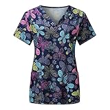 Kasacks Damen Pflege Motiv Einfarbig Kurzarm Gute QualitäT V-Neck Top LäSsig Sommer Arbeitsuniform Bluse T-Shirt Uniformen V-Ausschnitt Mock Wrap Scrub Unisex Top Sommer Plus S