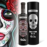 Geschenk-Tube: Vodka Iordanov Love Skull Edition (0,7 l) in der schwarzen Flasche, Geschenk für Liebling, Liebe, Freundin mit bling bling