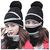 ALCRISP Damen Strickmütze Halswärmer Gesichts Schal Set Wintermütze Beanie Mütze Gestrickt Winterschal Kombi Sets Frauen Winterzubehör mit F