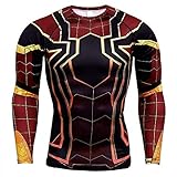HOOLAZA Avengers Super Heroes Herren Langarm Kompressions T Shirt Herren Joggen Motion Shirt, Spiderman Weinrot, XL