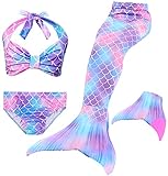 Le SSara 4Pcs Meerjungfrauenflosse Mädchen Meerjungfrau Tails Bikini Badeanzug Bademode setzt mit Flosse für Schwimmen Cosplay Partei (DH48+Pink, 140)