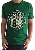 Grünes Blume des Lebens T-Shirt für Yoga, Meditation mit beige farbener Lebensb