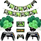 Vubkkty Geburtstag Deko für Junge, Videospiel Party Banner Supplies Set, Gamecontroller-Ballons und Grüne Schwarze Ballons, Happy Birthday Game ON Welcome Banner für 5 6 7 8 9 Jahre Jung