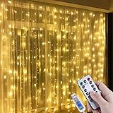 Lichtervorhang Aussen 3x3m,300 LEDs USB Vorhang lichterkette, Weihnachtsdeko Fenster Beleuchtet 8 Modi mit Fernbedienung Innen und Außen Vorhang Lichter für Zimmer Schlafzimmer Hochzeit Deko, Warmweiß