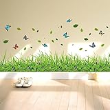 ufengke® Grünes Gras Blumen Schmetterlinge Wandsticker, Wohnzimmer Schlafzimmer Baseboard Entfernbare Wandtattoos Wandb