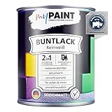myPAINT®️ 2in1 Buntlack (750ml, RAL 9010 Reinweiß) seidenmatter Acryllack - Lack für Kinderspielzeug - Farbe für Holz - Holzfarbe Innen - Made in Germany