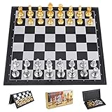 Schachspiel, Faltbares Magnetisches Schachspiel High-End-Tragbares Schachbrett, Reiseschachbrett-Spielset, Traditionelles Dame Taktisches Strategiespiel für Kinder/Erwachsene(25*25cm)