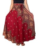 Lannaclothesdesign Damen Maxirock 94 cm lang Bohemian Gypsy Hippie Stil Kleidung - Rot - S/M