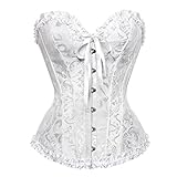 Grebrafan Corsage übergröße Klassische Brokat Korsett Korsage (EUR(32-34) S, Weiß)