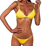 OVERDOSE Frauen Push-Up gepolsterte BH Beach Bikini Set Fest Damen Badeanzug Bademode（Yellow,L