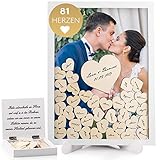 Fairytale Wedding © Gästebuch Hochzeit Holz inkl. 81 Herzen - Herz Hochzeitsgästebuch mit Echtglas - Bilderrahmen zum Befüllen mit Holzherzen - Hochwertiger Hochzeit Holzrahmen zum B