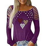 Oberteile Damen Lässige Cutout Langarmshirt Atmungsaktiv Basic Sweatshirt Mode Bequem Rundhals Langarmshirt Schlank Basic Pullover Sexy Sportliche Hemden T-Shirts für alle Jahreszeiten(Violett,M)