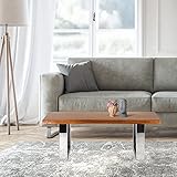 WOMO-DESIGN Baumkantentisch 110x60 cm, Unikat, handgefertigt, Natur Massivholz Akazienholz, Edelstahl Metallgestell, Industrie Design, Couchtisch Wohnzimmertisch Beistelltisch Sofatisch H