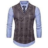 JELLYB Weste Herren Modern Revers Zweireihig Slim Fit Ärmellos Herren Freizeitweste Herbst Winter Vintage Kariert Herren Geschäftsweste Urban Britischer Stil Herren Abendw