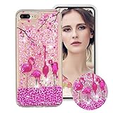 Flüssig Hülle für iPhone 7 Plus 8 Plus, Obesky Bling Glitzer Treibsand Handyhülle Transparent Weiche TPU Silikon Schutzhülle mit Flamingo Muster Kreativ für Apple iPhone 7 Plus/8