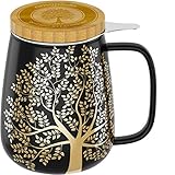 amapodo Teetasse mit Deckel und Sieb - Porzellan Tee Tasse groß 600ml - XXL Tassen Set Dunkelgrau - plastik