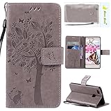 Moon mood P9 Lite Handytasche, Huawei P9 Lite Flip Case, Handyhülle Huawei P9 Lite Grau Leder Fall Lanyard, Leder Tasche für Huawei P9 Lite 5.2 Zoll Schutzhülle Leder Wallet Bookcase Standfunk