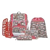 Step by Step Schulranzen-Set 2IN1 Plus Reflect „Modern Deer“ 6-teilig, grau-rosa, ergonomischer Tornister mit Reflektoren, höhenverstellbar mit Hüftgurt für Mädchen 1. Klasse, 19L