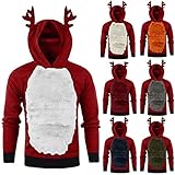 WXZZ Lustige Plüsch Christmas-Hoodie mit Geweih für Herren Langarm Slim Fit Fleecenähte Weihnachtspullover Rentier Pullis Kapuzen Weihnachts Sweatshirt Jumper Herbst Xmas Bluse Party F